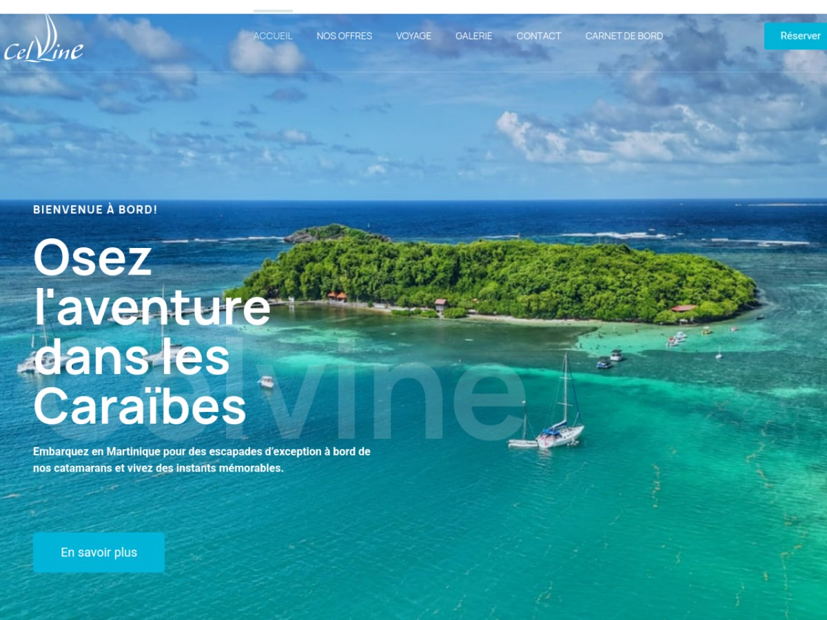 Aperçu du site Celvine — escapades en catamaran en Martinique